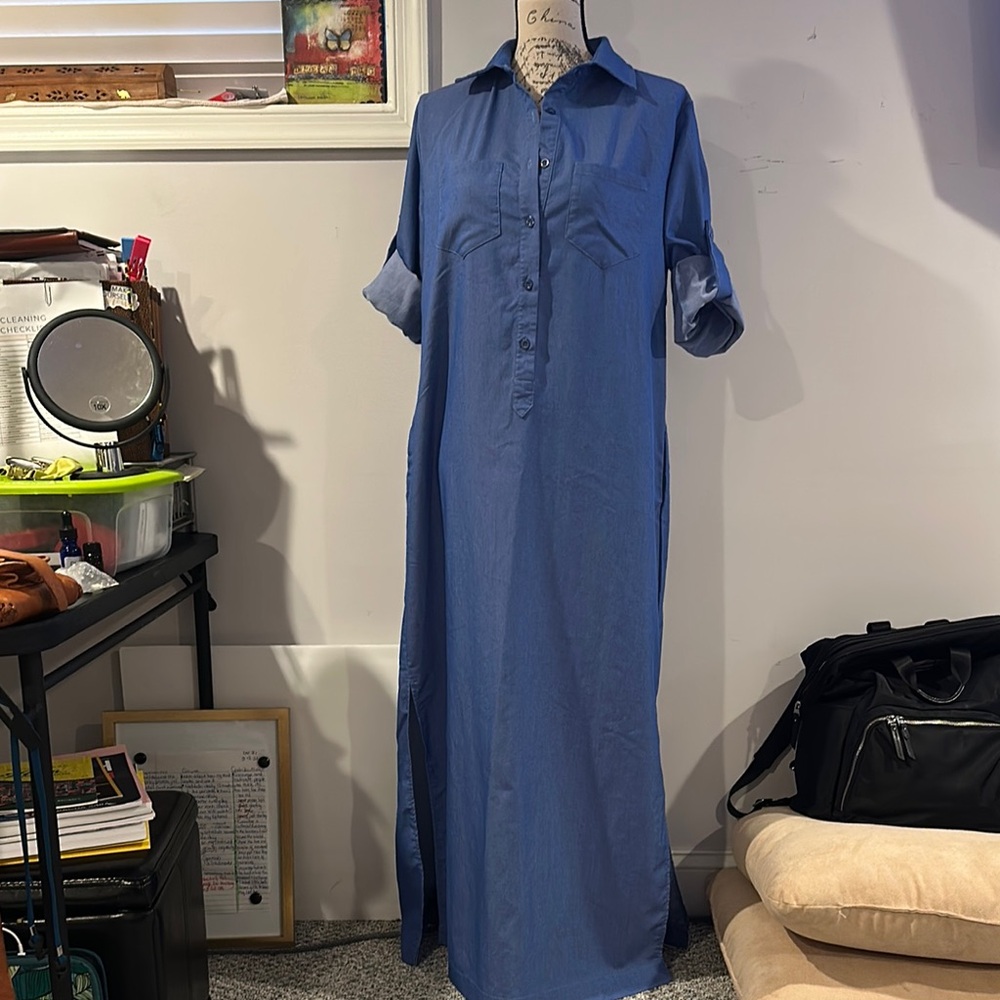 Denim Button-Up Maxi Dress